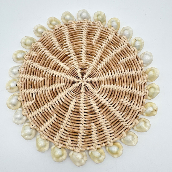 Shell Seashell Woven Trivets Hot Pads Coasters Wall Decor Beach Tiki Set of 4 - Picture 2 of 5